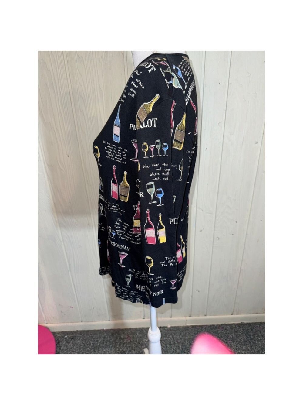 Jess & Jane Black Wine Print Long Sleeve Shirt Large - Picture 11 of 16